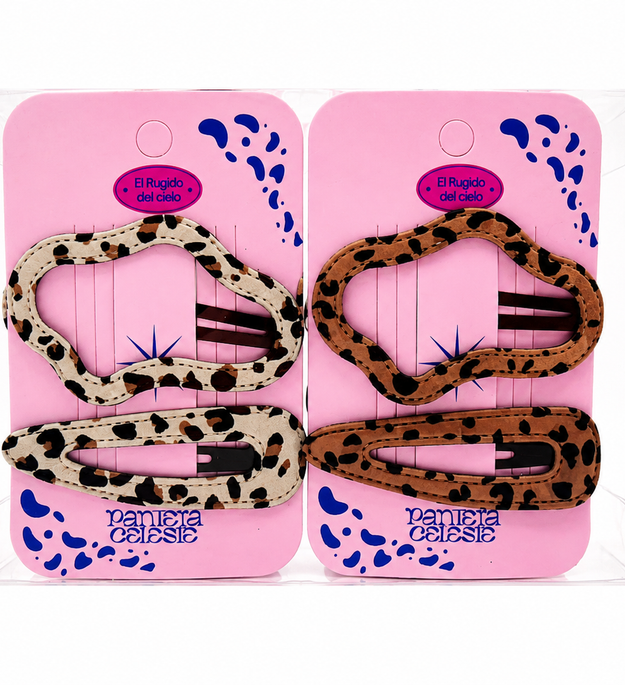 Pinzas Animal Print Para Cabello Pantera Celeste