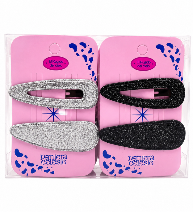 Pinzas Brillantes Para Cabello Pantera Celeste