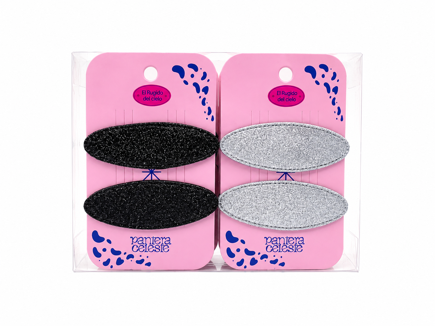 Pinzas Ovaladas Brillantes Para Cabello Pantera Celeste