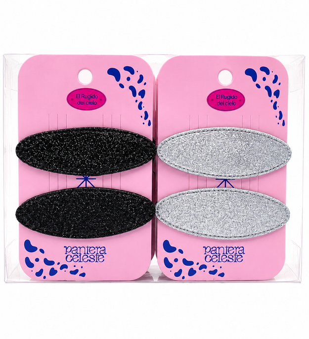 Pinzas Ovaladas Brillantes Para Cabello Pantera Celeste
