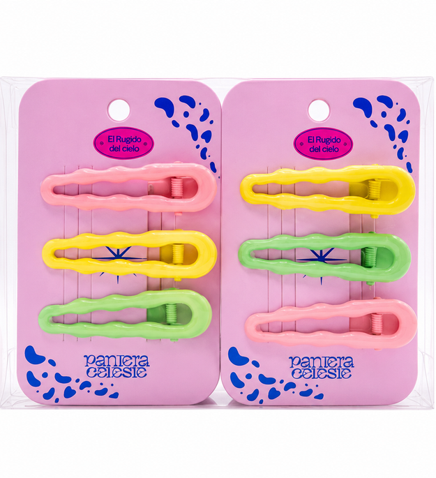 Pinzas Para Cabello 3 Piezas Pantera Celeste