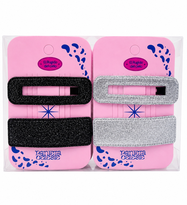 Pinzas Rectangular Brillante Para Cabello Pantera Celeste