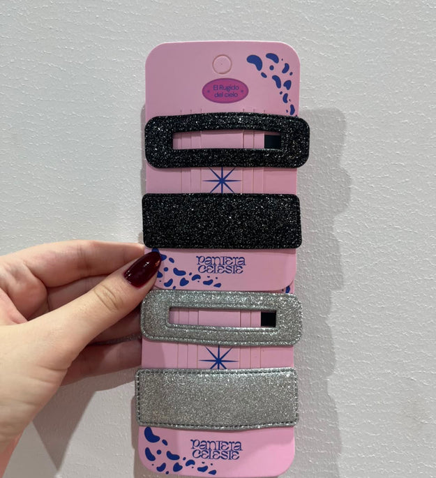 Pinzas Rectangular Brillante Para Cabello Pantera Celeste